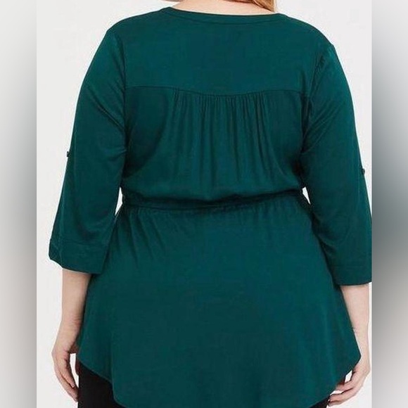 Green Babydoll Stretch Challis Zip Front Torrid Tunic Casual Top 0 (L) #1861 - Picture 3 of 10